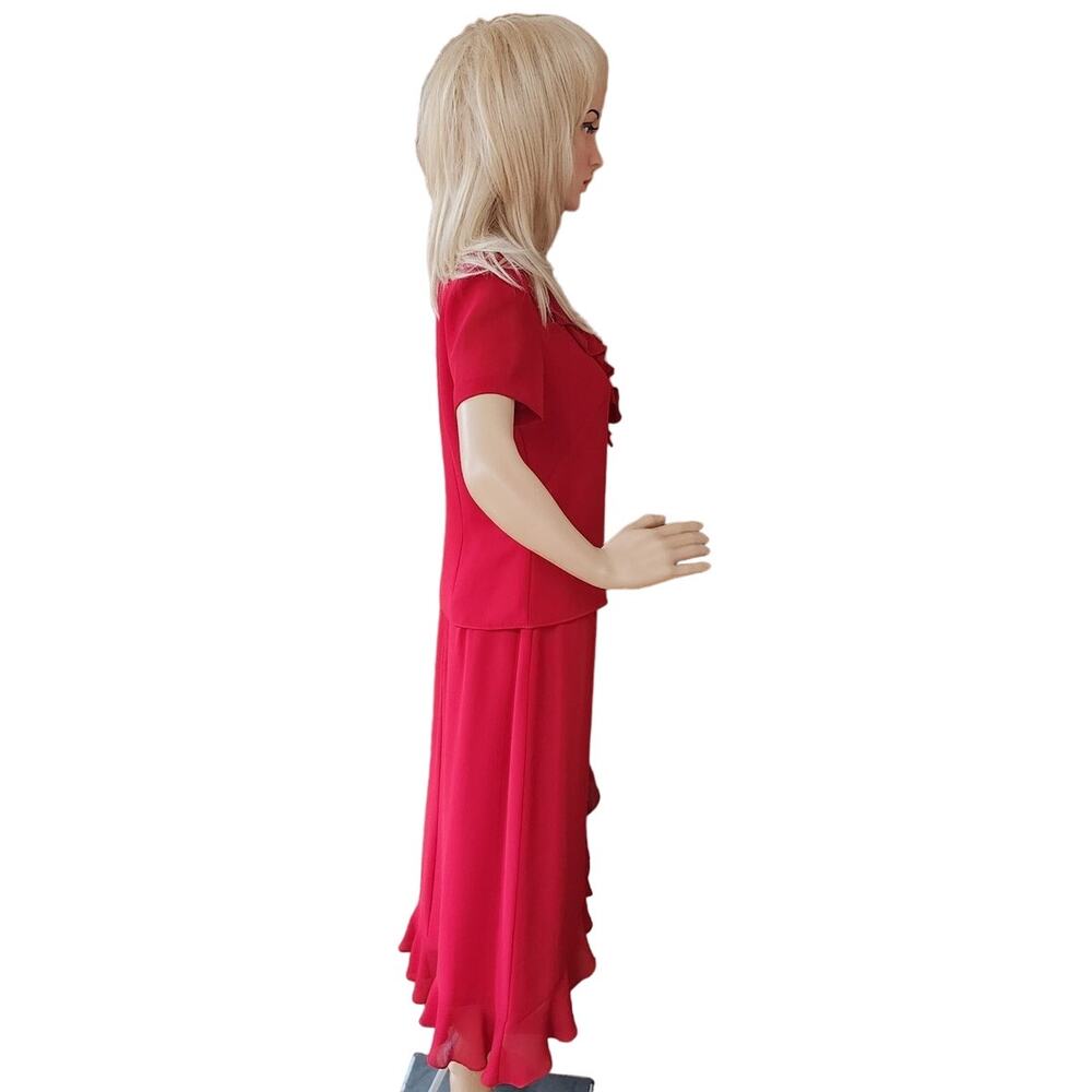 Cynthia Howie VTG Ruffeld Flutter Short Sleeve Red Dress Side Zip Womens Size 4 - Picture 7 of 16